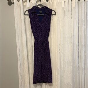 Sleeveless Purple Polka Dot Midi Dress with Tie Waist